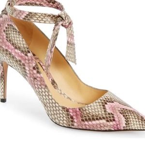 Alexandre Birman New Clarita Genuine Python Ankle Strap Pump Pink & Gray Size 40